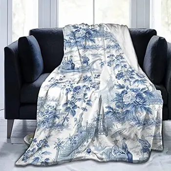 SaltaStore Estilo Chinês Pó Azul Chinoiserie Toile Jogar Cobertor Cobertor De Lã De Cama De Luxo Manta Anti-Estática Macio Cobertor