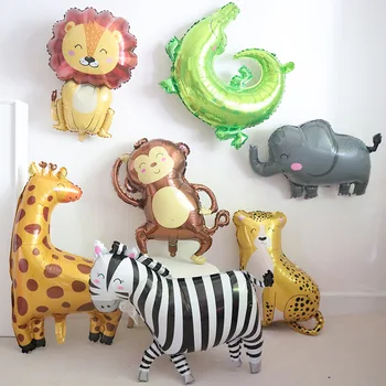 Selva De Animais De Balões, Caixa De Sorrir Animais Folha De Alumínio, Balões De Aniversário, Chá De Bebê De Um Selvagem Zoo Festa Decorações
