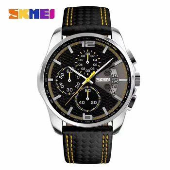 SKMEI 9106 de Negócios à prova d'água Quartzo Homens Relógios de pulso de Moda Esporte de Couro Calendário de Data Mens Relógios Relógio Relógio Masculino