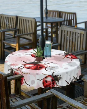 Tinta de aquarela do Inseto Joaninha Exterior Toalha de mesa com Guarda-chuva Buraco com Zíper Impermeável Piquenique Pátio Mesa Redonda Tampa
