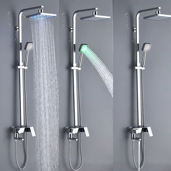Vidric Vidric LED Faucet do Chuveiro do Banho Conjunto de Chuvas LEVOU Chuveiro Chuveiro de Mão de Parede de 3 vias Torneira Misturadora de Banheira Chuveiro Syste