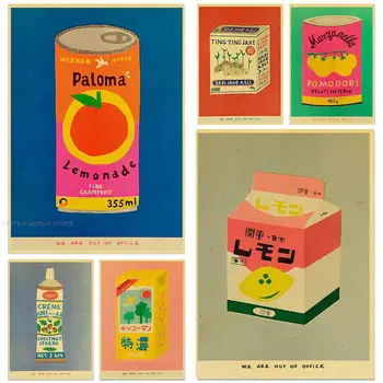 Vintage Japão Moderno Bebidas Lanches Cartazes Cartoon Kraft Pintura Retrô Parede Da Sala De Café Da Arte De Imprimir Fotos De Decoração