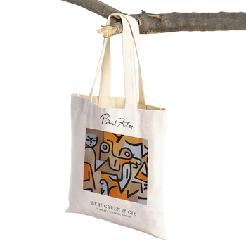Vintage Paul Klee Art Shopper Bag Duplo Colorido Abstrato Flores De Cor Do Bloco Mulheres De Sacos Duplos De Impressão Casual, Bolsa De Lona