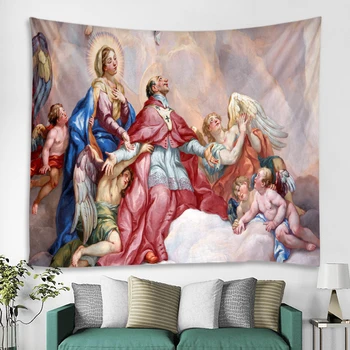 Virgem Maria Tapeçaria Mãe da Fé Cristã, Jesus Anjo Pendurado na Parede Pintura a Óleo de Arte, Tapeçarias de Parede Decoração do Quarto Cobertor